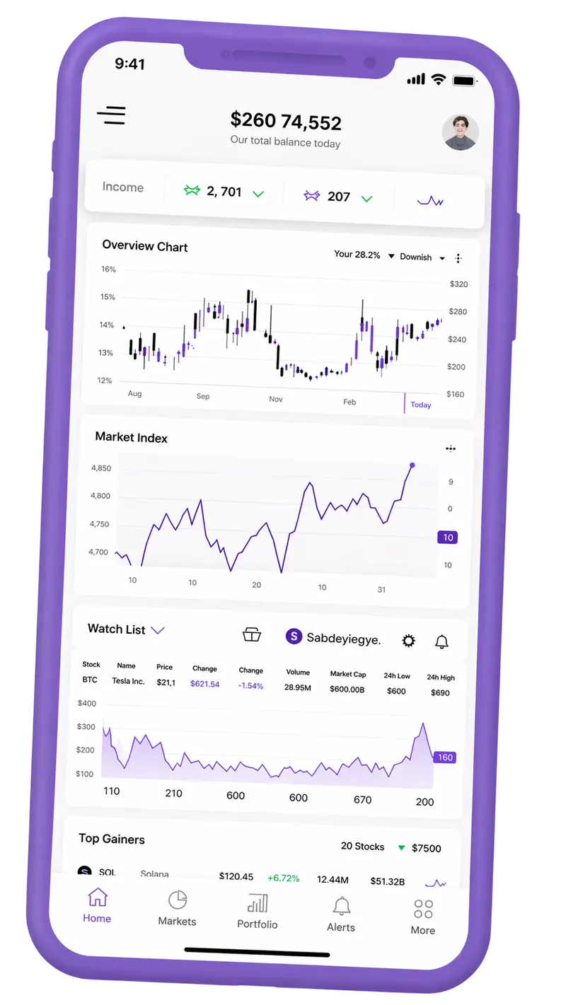 Mobile app portfolio overview screen